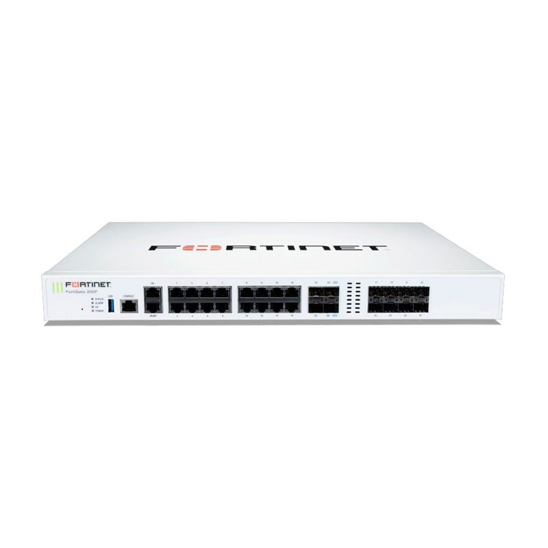 Thiết bị tường lửa fortinet FortiGate FG-200F-BDL-950-12 BUNDLE  Thiết bị tường lửa chống Virus &  thâm nhập FortiGate-200F Bundle Security Appliance 18 x GE RJ45 (including 1 x MGMT port, 1 X HA port, 16 x switch ports), 8 x GE SFP slots, 4 x 10GE S